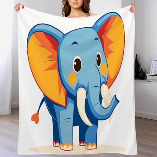Kuscheldecke Flauschig - Fleecedecke und Wolldecke, Sofadecke, süßer Elefant Tagesdecke, Weiche Warme Karierte Decken für Zimmer Deko, Blau 220 x 240cm