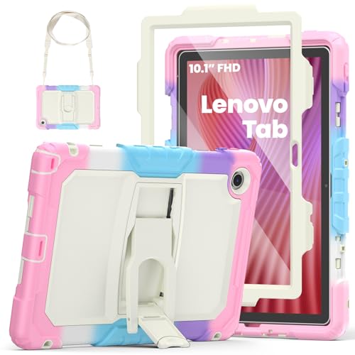 SEYMAC Hülle für Lenovo Tab 10,1 Zoll 2025 (TB-311FU/TB-311XU), Stoßfeste Schutzhülle mit Displayschutz/Faltbarem Ständer, Schultergurt, Rosa
