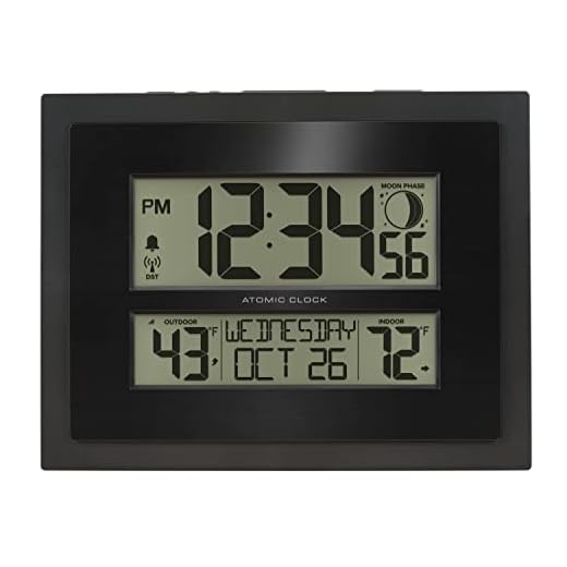 La Crosse Technology 513-75624-INT Digital Atomic Clock with Outdoor Temperature and Moon Phase,Black