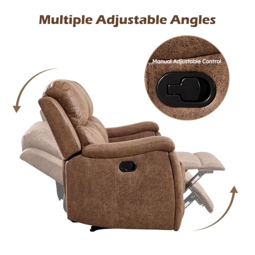 Image of CANMOV Faux Leather Manual Recliner Sofa Set, Manual Reclining Sofa and Recliner Chair with Concealed Cup Holders for Living Room,Bedroom Furniture,Nut Brown