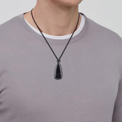 COAI Black Tourmaline Necklace for Men Women, Teardrop Pendant Adjustable Nylon Cord/Genuine Leather Necklace for Men Women2