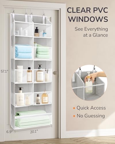 Image of ULG Over the Door Organizer, 5-Tier Extra Large Hanging Storage with 10 Mesh Pockets, 100 lbs Capacity, Heavy Duty Door Organizer for Closet, Bedroom, Nursery Light Grey