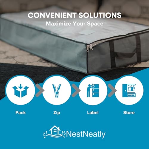 NeatNestly SmartCube Under Bed Storage Bags - 3 Pack Large 39" x 18" x 6" Gray Containers with Reinforced Handles, Foldable Underbed Storage Organizer for Clothing, Blankets & Shoes - Image 4