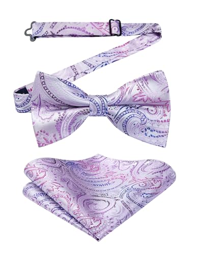 Image of HISDERN Bow Ties for Men Paisley Floral Pre-tied Bowtie Pocket Square Set Men's Formal Bow Ties Wedding Party