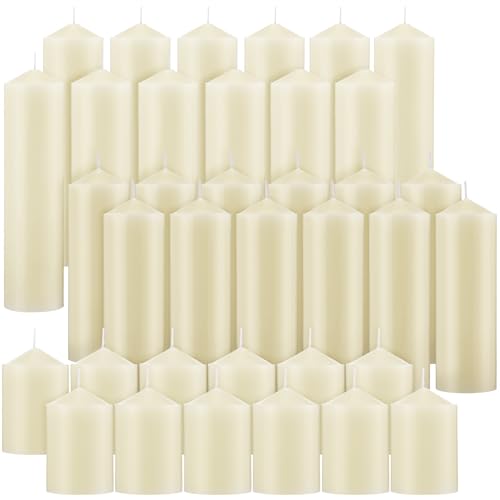 MTLEE 36 Pcs Pillar Candles Bulk Set of 3 Long Burning Wax Pillar Candles 2 in x 3, 6, 8 Inch...