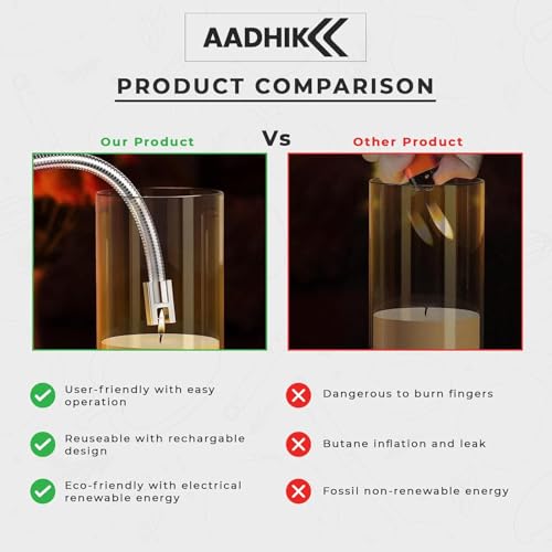 Image of AADHIK Premium Gas Lighter for Kitchen USB Rechargeable Long Life Electric Gas Lighter | 360 Degree Flexible & Windproof (Black, Set of 1)