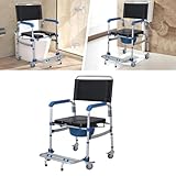 Tcatec Commode Toilet Chair with Wheels Shower Chair Commode with Removable Toilet Shower Chair with Wheels for Elderly Shower Commode Seat for Disabled People, Pregnant Women, Patients and Elderly