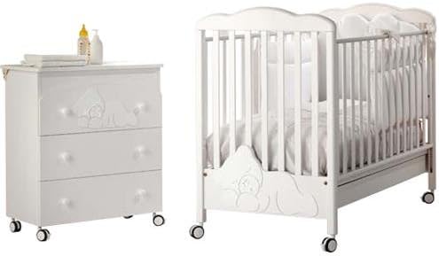 Cot Bed and Drawer Changing Baby Expert Coccolo Lux White