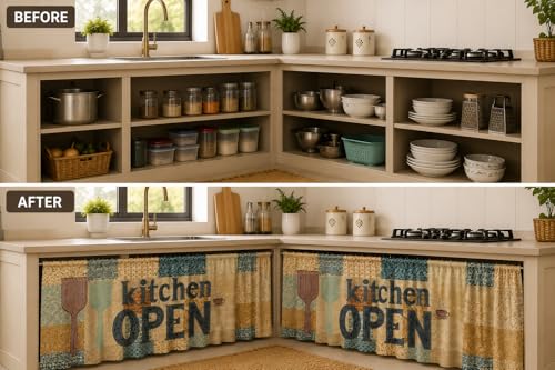 Image of Barebeauty Premium Printed Kitchen Sink Curtain | Kitchen Under Sink Curtain | Decorative Cabinet Cover | Washable & Dustproof | Modern Curtain (2, Design-12)
