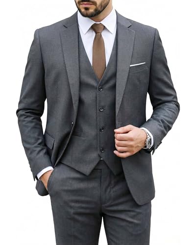 MY'S Men's 3 Piece Suit Set with Tie, One Button Slim Fit Solid Jacket Vest Pants, Prom...