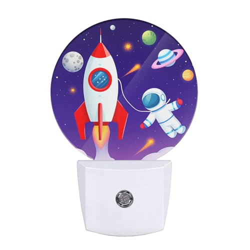 Image of EKOBLA Astronaut Night Light, Space Rocket and Planet Cartoon Night Lights Plug Into Wall with Auto Sensor for Boys Bedroom