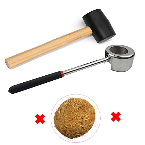 Mggi Coconut Opener Stainless Steel Set Of 3,Young & Mature Coconuts Opening Tool Kit For Meat Removal With Hammer & Stainless Steel Scraper, Coconut Shell Breaker Machine - For Fresh Coconuts Water #TOP2