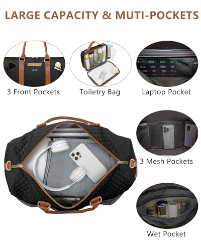 Image of Women Weekender Travel Duffle Bag: Travel Duffel Overnight Bags with Shoe Compartment Large Carry on Tote with Toiletry Bag Weekend Traveling Yoga Gym Hospital Bag for Women with Wet Pocket