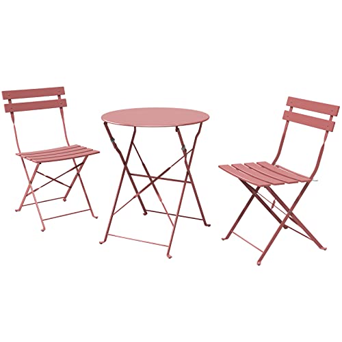 Grand Patio Premium Steel Patio Bistro Set, Folding Outdoor Patio Furniture Sets, 3 Piece Patio Set of Foldable Patio Table and Chairs, Rose Dawn Grand Patio Premium Steel Patio Bistro Set, Folding Outdoor Patio Furniture Sets, 3 Piece Patio Set of Foldable Patio Table and Chairs, Rose Dawn