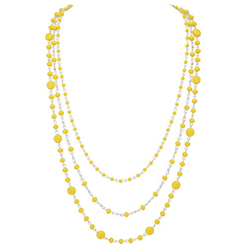 Firstmeet Long Chain Multi Layer Fashion Glass Beads Handmade Necklace for Women