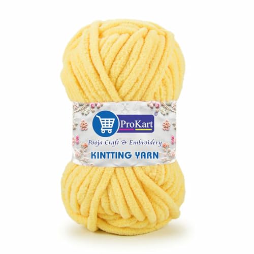 Image of ProKart Premium Blankie Wool, Plush & Cuddly, Chenille Yarn Supersoft Hand Knitting Wool Ball | Blanket Thick /Mottu Yarn Ball Suitable for Hand Knitting and Crocheting for Baby, Adult, Sweaters, caps, Throws, Home Furnishing, Scarves, Blankets (Light Yellow, 100gms x 4 Pack)