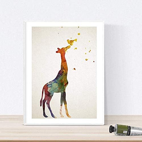 Nacnic set of 4 watercolor animal posters | colorful watercolor silhouette style wall decoration of giraffe, deer, flamingo and ostrich | a4 size | decoration for room, walls, office, business...