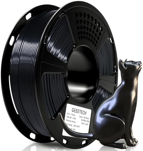 Geeetech Silk PLA Filament 1.75mm for 3D Printer, Metal-Like Shiny 3D Filament 1kg (2.2lbs) 1 Spool, Dimensional Accuracy +/- 0.02 mm, Silk Black