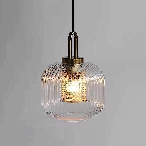 Lampe suspendue industrielle E27 dorée avec cage en métal et verre transparent