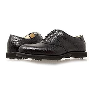PORTMANN Saddle Classic Tour – Zapatos de golf para hombre, cuero de primera calidad, cosidos a la entresuela, extra ligero y flexible, Pure Drive Tec., Croco negro vintage, 40.5/41 EU