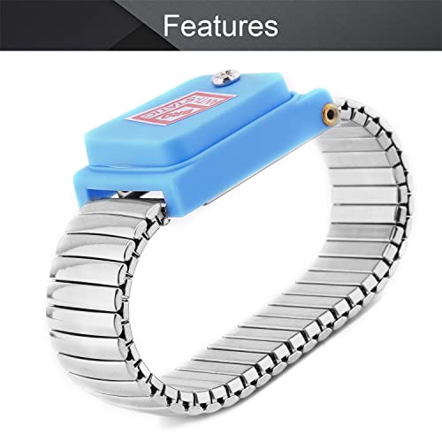 Image of Othmro PWJ Cordless Anti Static ESD Wrist Strap Wireless Antistatic Wristband Flexible Woven Wrist Strap Discharge Band for Electronic Maintenance Dust-Free Workshop Blue Silver