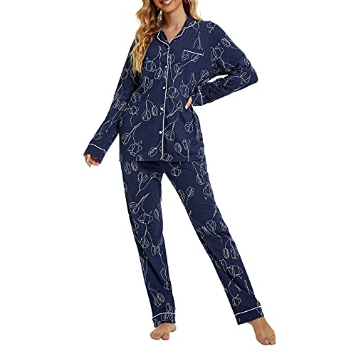 Image of Tugege Pajamas Set Long Sleeve Sleepwear Womens Button Down Nightwear Pj Sets