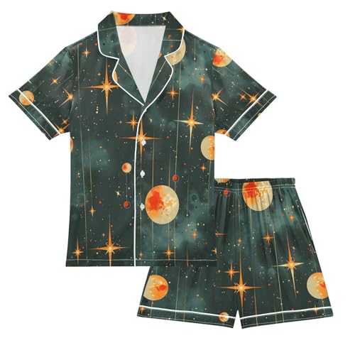 senya Watercolor Gradient Moon Satin Summer Pajama Sets Silk Short Sleeve Button Down Sleepwear