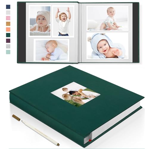 URbazaar Large Photo Album Scrapbook with Window Linen Self Adhesive Scrap Book Wedding Anniversary Birthday Valentines Day 28cm x 27cm 40 Blank Pages Memory Book with 1pcs Pen