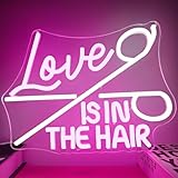 Love Is In The Hair Neon Sign Hair Salon Neon Sign for Wall Decor Led Neon Lights Dimmable Hair Salon Decor Neon Signs Salon Light Up Sign for Barbers Business Store Beauty Shop