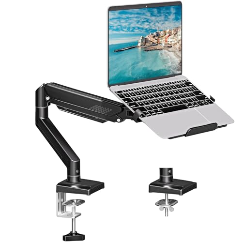 MOUNTUP Monitor Halterung mit Laptopablage, 2 in 1 verstellbare Laptop Armhalterung für 14-17 Zoll-Notebooks und 32 Zoll-Monitore, für bis zu 10 kg, EU3717