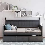 Majnesvon Twin Size Wood Daybed with Three Storage Drawers, Wooden Sofa Bed for Teens, Guests, No Box Spring Needed (Gray) 01