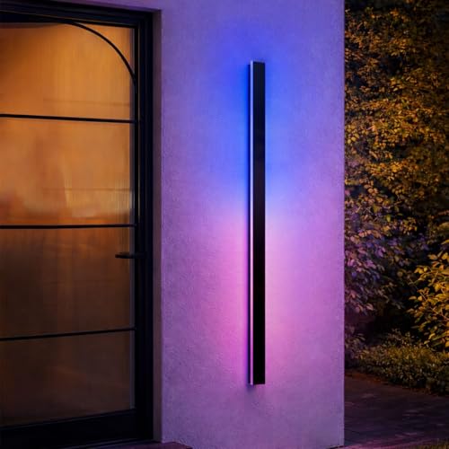 Image of Outdoor Wall Sconce, 59 Inch Modern Wall Light Fixture, RGB Black Long Linear Wall Mount Lighting Sconce, Exterior Lights Wall Sconce for House, Garage, Front Door, Porch, Patio