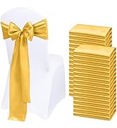 WASIRL Light Gold Chair Sashes 50 PCS Satin Chair Sashes Bows Upgraded Chair Ribbons Sashes for W...