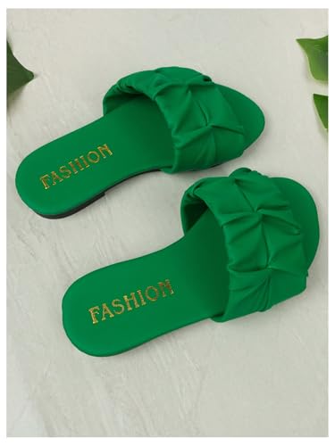 OYOANGLE Girl's Ruched Single Band Slide Sandals Lightweight Open Toe Flat Sandal2