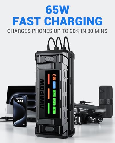 Image of AVAPOW TJ68 10000A Battery Jump Starter Portable with 4 inch HD Display PD 65W Dual-Way Fast Charging,12V Jump Box, Car Battery Jump Starter for All Gas & Up to All Diesel Engines