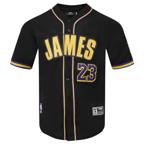 Pro Standard Mens NBA Los Angeles Lakers Lebron James #23 Button Down Mesh Top Black/Purple M