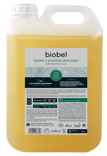 Biobel - Jabón de Aceite de Coco - 100% Natural - Limpia, Cuida y Suaviza los Tejidos - Ideal para Bebés y Pieles Sensibles - Con Extracto de Aloe Vera - Apto para Lavar a Mano o a Máquina - 5 L