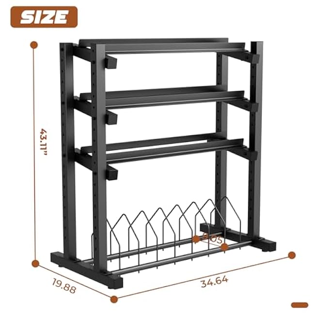 Upgraded 4-Tier Dumbbell Rack, 1100LBS Weight Rack for Home Gym, Barbell Holder Bumper Plate Storage Rack with Adjustable Height & Width Design, Heavy Duty Weight Storage Organizer (Rack Only)