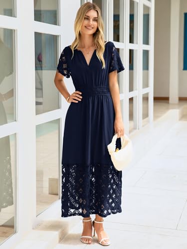 Simplee Womens 2025 Summer Boho Maxi Dress V Neck Empire Waist Long Flowy Dresses with Pockets2