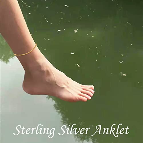 Lelouchy 18K Gold Plated Real Sterling Silver Sparkle Gypsophila Chain Anklet For Women Girls Italian Silver Chain Jewelry - Lobster Claw Clasp 2Mm 11 Inch #TOP4