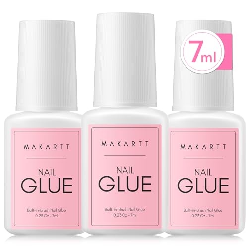 Makartt 3PCS Colle Faux Ongles Extra Forte Avec Pinceau, 7ml Colle Ongle Professionnelle pour Ongles Acryliques, Faux Ongles ou Ongles Cassés, Nail Glue...