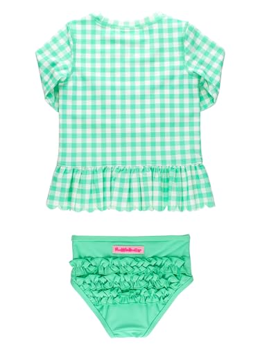 Image of RuffleButts Baby /Toddler Girls Scalloped Long Sleeve Rash Guard 2-Piece UPF50+ Sun Protected Swimsuit