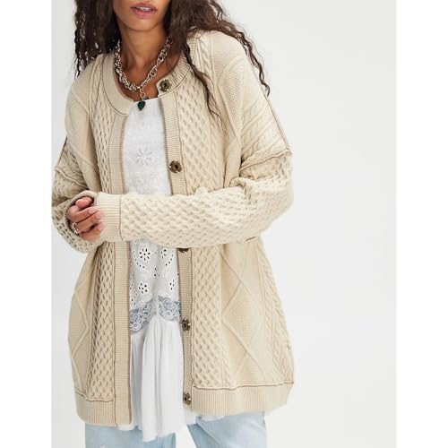 Women Cable Knit Sweaters Cardigan Oversized Chunky Cardigans Button Down Outerwear Long Sleeve Coats Trendy Clothes4