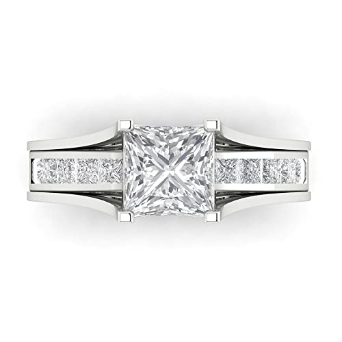 Clara Pucci 2.28 ct Princess Cut Moissanite 14k White Gold Solitaire with Accents Wedding Bridal Engagement Promise Ring Band Set
