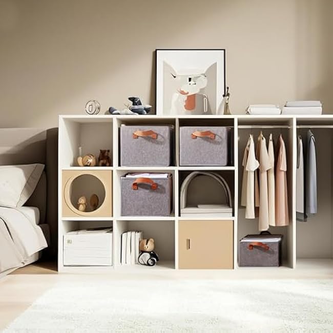 4 Pack Storage Bins, Foldable Storage Baskets for Shelves, Large Fabric Closet Organizers with Handles for Clothing, Toys, Books, Shelves