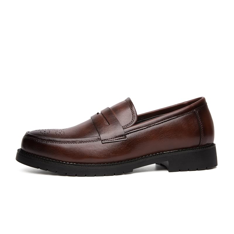 Image of HuitJours Men Two Tone Colors Penny Loafer Slip On Pull on Dress Shoes Casual Boat Shoes Moccasins