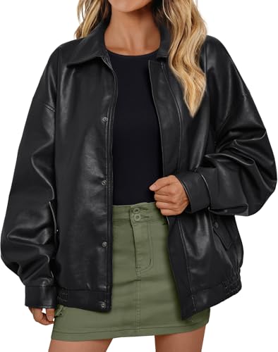 AUTOMET Women's Oversized Leather Jackets Faux Suede 2025 Fall Zip