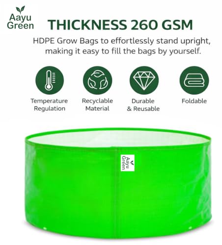 Image of Grow Bag UV Protected 260 GSM | HDPE Grow Bags for Plants | Heavy Duty Green Garden Plant Grow Bag with Drainage Holes | Reusable Vegetable Grow Bag for Terrace Gardening (8, 18X6 INCH)