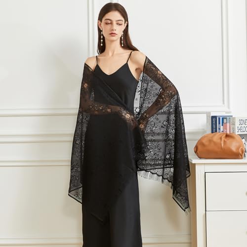 Huralona Women Lace Shawls and Wraps for Evening Dress Wedding Bridal Lace Pashmina Scarf for with Fringe for Costume Party3