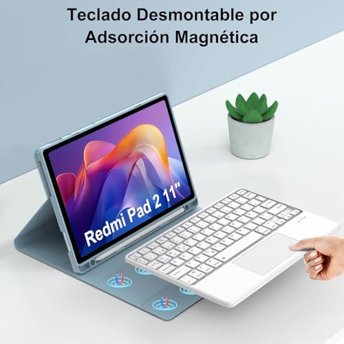 Teclado para Redmi Pad 2 11 pulgadas 2025 funda Bluetooth con Ñ y touchpad azul 4
